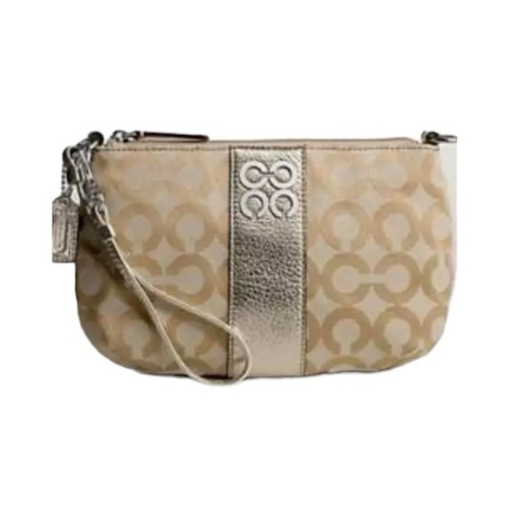 Authentic Coach Beige & Metallic Gold Accent Wristlet
